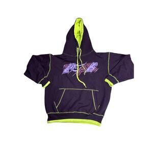 Fox Racing Hoodie Men Medium Neon Green Fleece Lined Heavyweight Y2K Skater Boxy